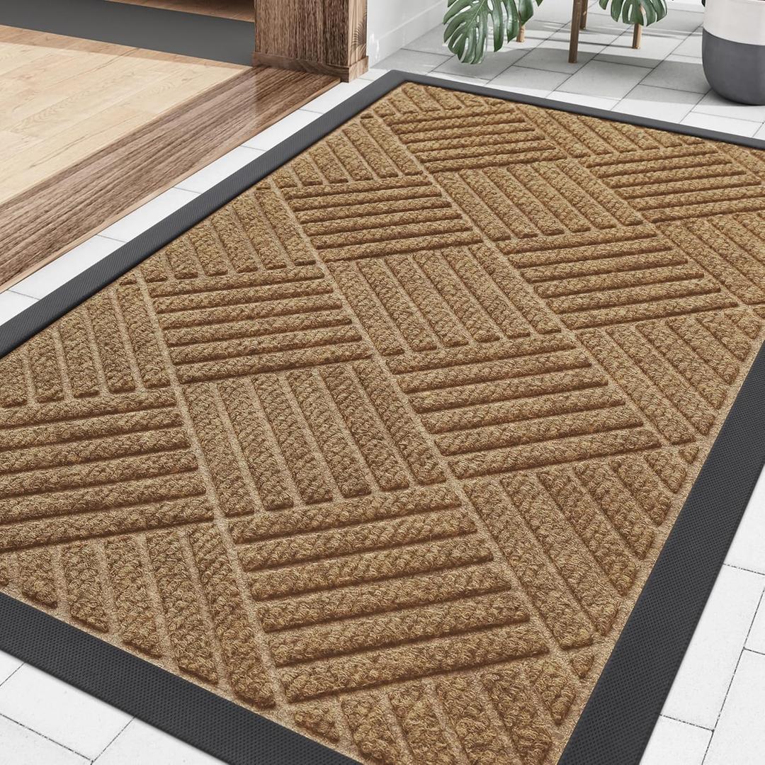 Smiry Front Door Mat Outside Entrance, Heavy Duty Outdoor Indoor Natural Rubber Doormat, Non Slip, Trap Dirt and Moisture, Easy Clean, Low Profile Patio Porch Entryway Mat, 29.5x17, Coffee