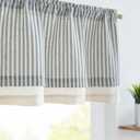 jinchan Linen Valance Curtain Striped Small Window Curtain Double Layer Light Filtering Beach Coastal Modern Farmhouse Valance for Kitchen Living Room Bedroom 18 Inch Rod Pocket 1 Panel Blue on Beige