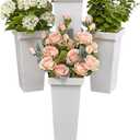 DYALE Flower Display Stand with Buckets - Flower Cart with Wheels for Bouquet Shop, Metal Flower Rack Display Stand for Wedding Garden, Party, Events (White, Square buckets)