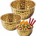 Gold Mixing Bowls, Hammered Mixing Bowls Set of 3 (7.2, 4, 2Qt), Stainless Steel Large Golden Finish Kitchen Bowls, Gold Serving Bowls for Entertaining Prepping Cooking Baking, Multipurpose Bowls