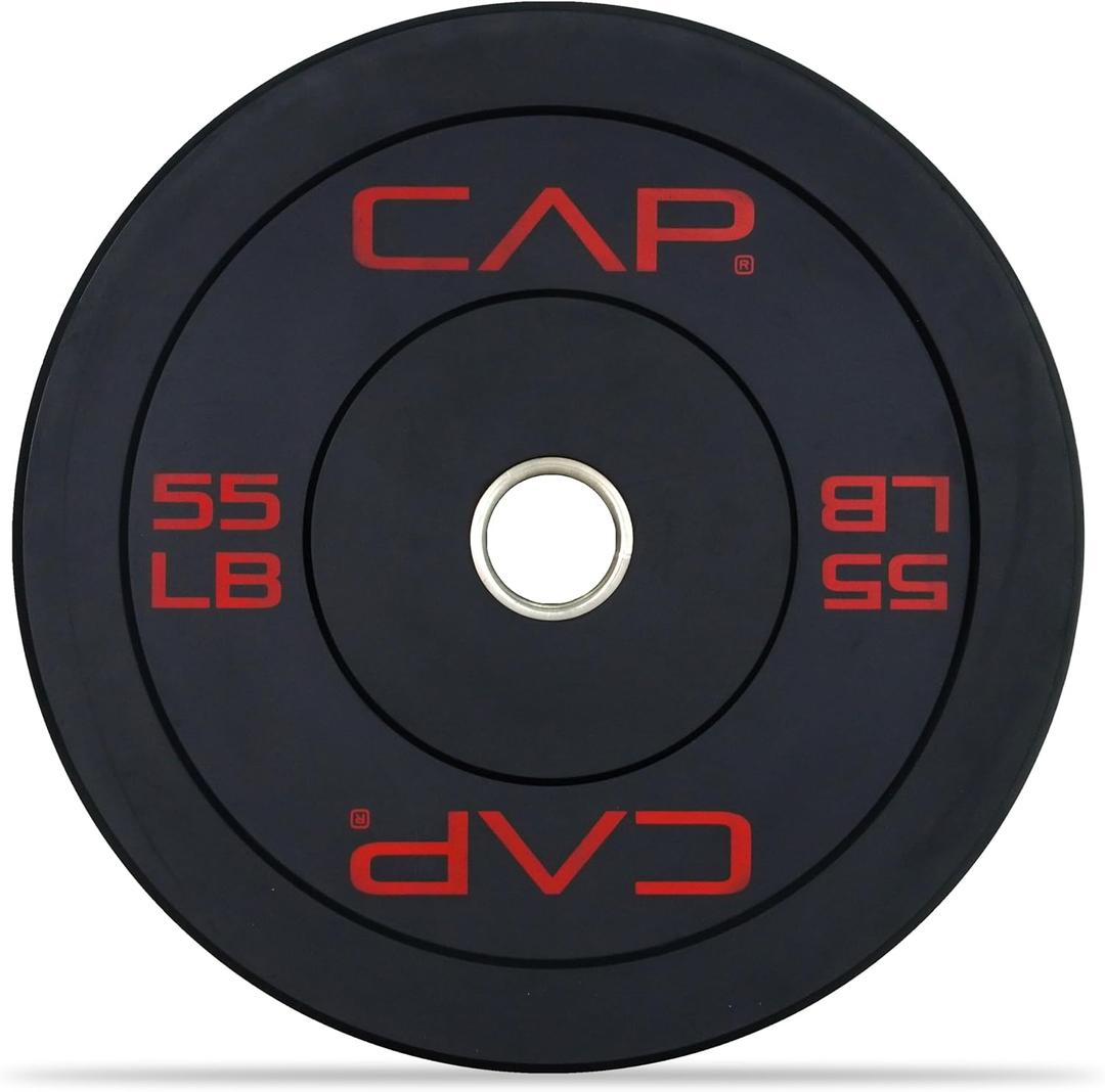 CAP Economy 55 lb Single Olympic Bumper Plate, Medium Bounce Rubber Weight Plate with Steel Hub, 2-Inch Olympic Barbell Compatible for Strength Training, Weightlifting & Home Gym Workouts