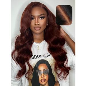 UNICE Bye Bye Knots 7x5 Pre Cut Lace Glueless Wig Reddish Brown Body Wave Wig Pre Bleached Invisible Knots Pre Everything Wig Human Hair Wig Pre Plucked 150% Density 20inch