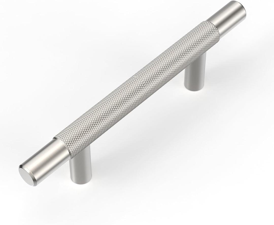 10 Pack Brushed Satin Nickel knurled Cabinet Pulls,3 Inch(76mm) Hole Centers Solid Heavy Duty Kitchen Cabinet Handles Hardware for Cabinets and Drawer