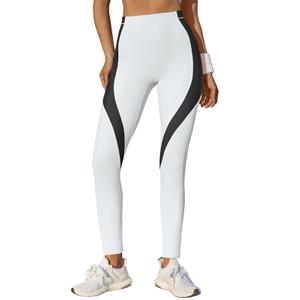 Fisoew Womens High Waisted Leggings Color Block Yoga Pants Workout Running Stretchy No See Through Leggings White (XL)