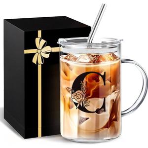 Personalized Extra Large Glass Drinking Cup With Lid Straw Valentine Gift Coffee Cup Regalos Para Mujer Teen Girl Gifts Trendy Stuff Iced Glass Tumbler Must Haves For Women Apartment Essentials