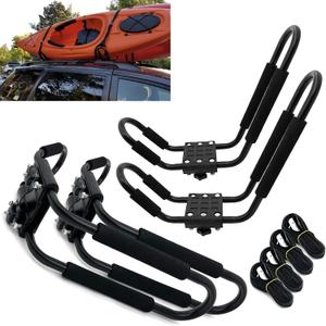 Taelakeni 2 Pairs Kayak Carrier Racks, Universal Cars Kayak Roof J Bar Rack (4 Racks)