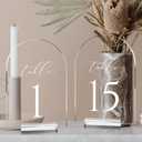 JINMURY Clear Arch Table Numbers for Wedding, 5x7 Inch Arched Acrylic Table Numbers 1-15 with Stands, Clear Acrylic Arch Sign with Holder for Centerpiece, Reception, Wedding, Party, Event