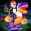 DomKom Halloween Inflatable Blow Up Decorations, 6FT Skeleton Knight Riding Dinosaur, Built-in LEDs for Holiday Party, Garden, Lawn, Yard, Patio Décor