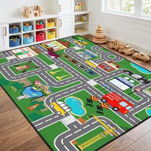 HBUFBUQ Car Rug 3x5 - Kids Playmat Rug - Educational Town City Map Carpet