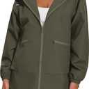 PESION Womens Waterproof Raincoat Lightweight Rain Jacket Trench Coat Hooded Windbreaker With Pockets for Outdoor (Green, S)