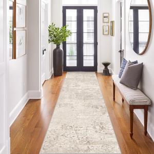 Art&Tuft 2x6 Runner Rug - Washable Runner Rugs, Non-Slip Runner Rug for Hallway, Low-Pile 2x6 Rug Runner Kitchen Laundry Room Rug Throw Carpet for Entrance Bedroom Living Room, Beige