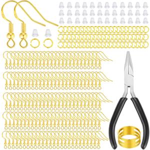 MAIBAOTA Gold Earring Hooks for Jewelry Making, 602 Pcs Hypoallergenic Gold Plated Earring Hooks, Jump Rings, Earring Findings, Rubber Earring Backs, DIY Jewelry Making Supplies Kit