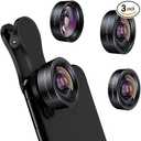 KEYWING Phone Camera Lens 3 in 1 Phone Lens Kit, 198 Fisheye Lens + 120 Super Wide-Angle Lens + 20x Macro Lens for iPhone Samsung Android Smartphone Black 3in1