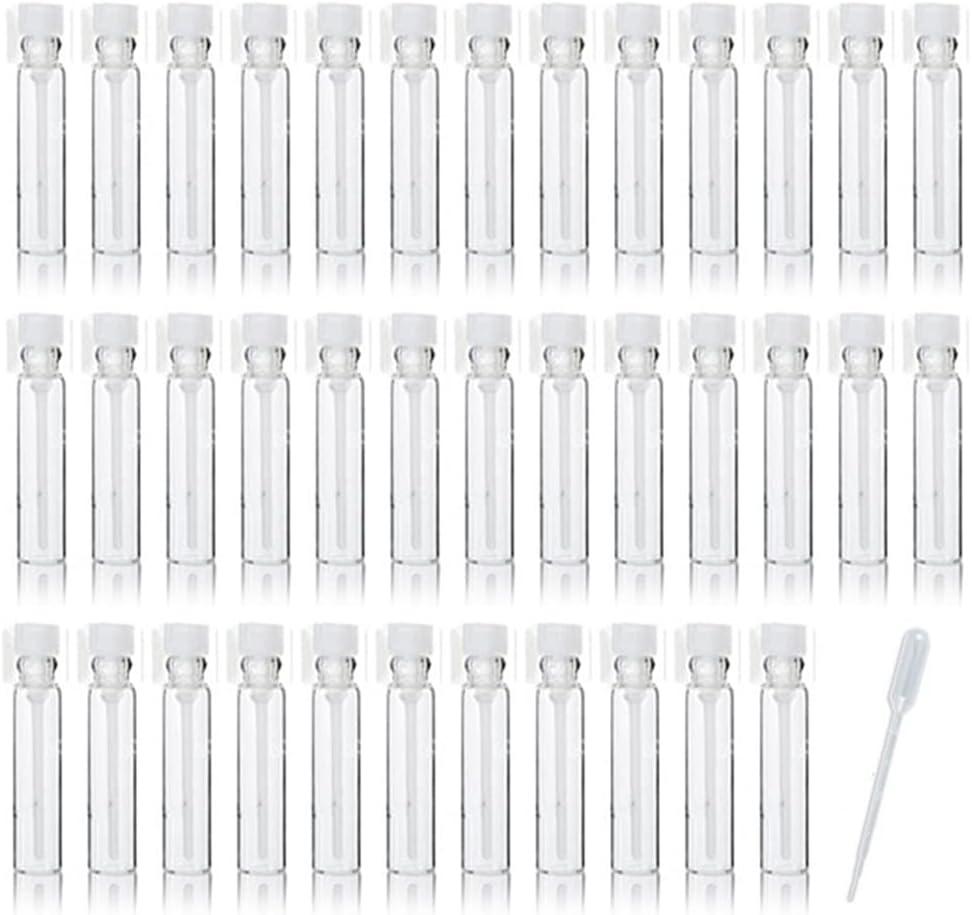 JJKMALL- 100PCS 1ml 1/4 Dram Empty Glass Perfume Sample Bottle Vials with 3ml 1pcs Droppers Samplers for Essential Oils Aromatherapy caps with