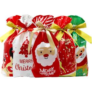 Hidreas 50 Pcs Christmas Candy Bags Christmas Drawstring Candy Bags Christmas Treat Bags Cookie Bags for Christmas Party Favor Gift Wrapping Supplies