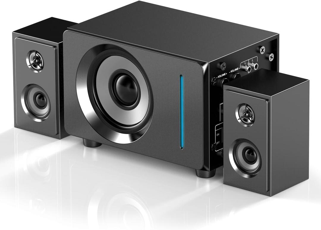 Elimavi Computer Speakers with Subwoofer for Desktop, 2.1 PC Speakers with 5.5-inch Subwoofer, Gaming Stereo System Supporting Wireless/AUX/3.5-RCA Inputs, 60W
