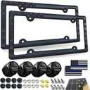 BGGTMO American Flag License Plate Frames- Patriotic USA Stars and Stripes Plastic Car Tag Holder Cover (Gloss on Matte Black) with Screws