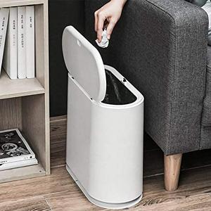 AIFUSI Trash Can, 10 Liter / 2.4 Gallon Plastic Slim Garbage Container Bin with Press Top Lid, White Waste Basket for Kitchen, Bathroom, Living Room, Office, Narrow Place(Ivory White