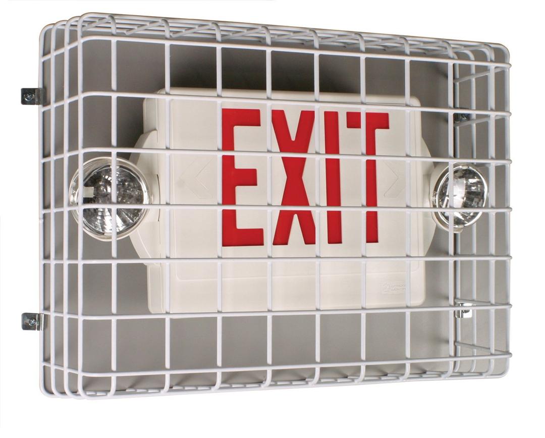 Shimeyao 2 Pcs Red Exit Sign Wire Guard Damage Cage with R-Type Wire Clips, Coated Steel Mesh Design for Commercial Use Indoor Outdoor, Easy Installation (Large Side Open,30.5" X 14")