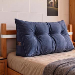 Wesiti Triangular Headboard Wedge Pillow Twin Dorm Bed Backrest, Dark Blue