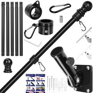 Flag Pole Kit, 6 FT Flag Pole for Outside House, with Heavy Duty Holder Bracket, Aluminum Alloy Tangle Free Rings, Thickened Stainless Steel Flagpoles for Residential, Outdoor or Porch, 1 Inch Black