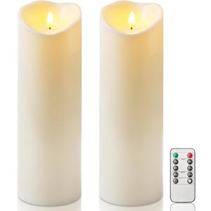 Homemory 4"x12" Outdoor Waterproof Flameless Candles with Timers and Remote Control, Battery Operated Candles, LED Plastic Candles, Ivory White, Set of 2