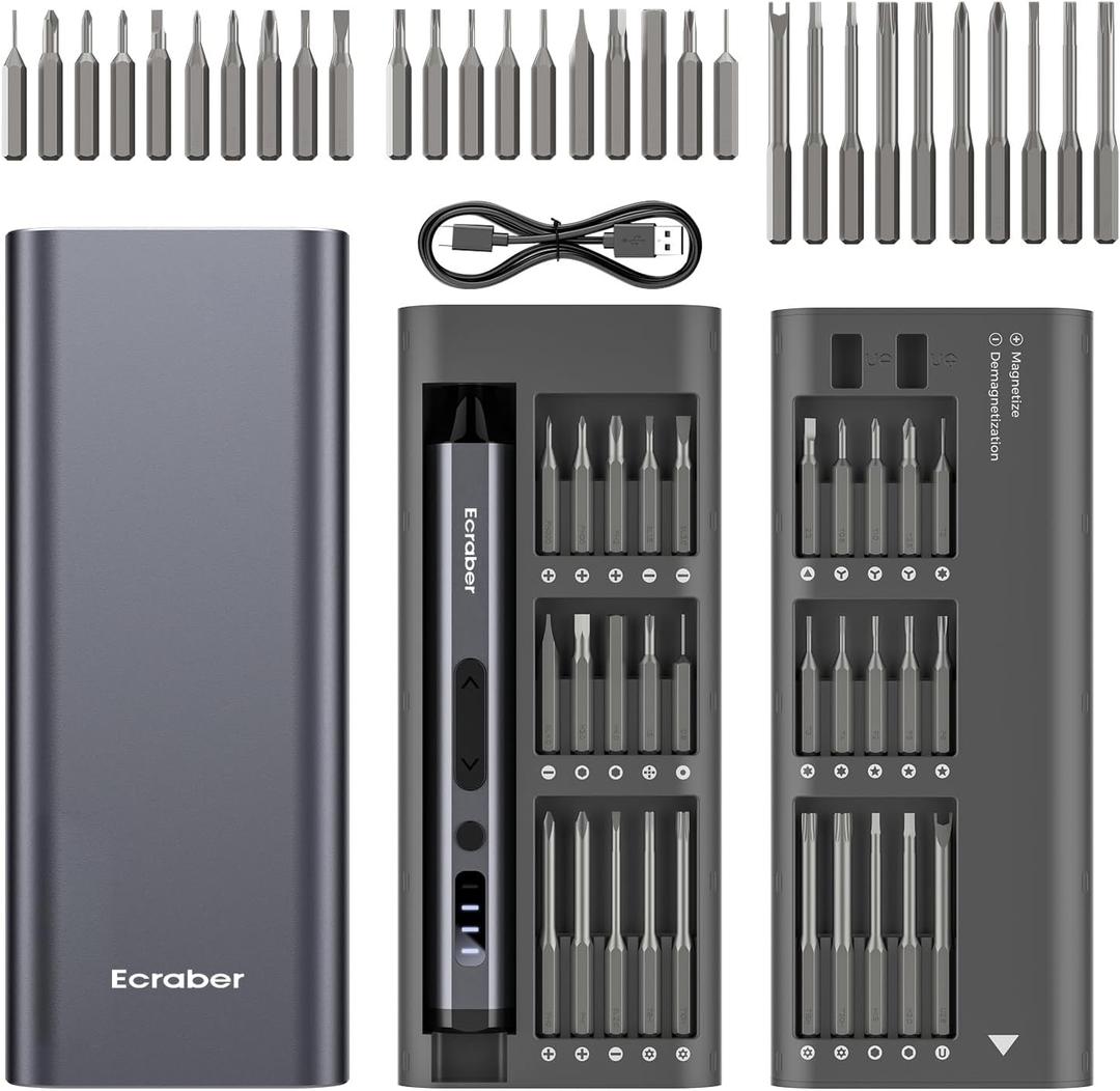34-in-1 Mini Electric Precision Screwdriver Sets, Cordless Screwdriver with 30pcs S2 Magnetic Bits, 4 LED lIghts, 5 Torque SettingsRepair Tool Kit for Phone, Watch, Drones, Computer, Laptop