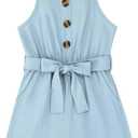 Huanye Girls Sleeveless Halter Romper Jumpsuit with Side Pockets (Blue)