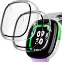 2-Pack Screen Protector Compatible with Fitbit Google Ace LTE Case, Tempered Glass All-Around Protective Screen Full Hard PC Cover Bumper Compatible for Fitbit Google Ace LTE Smart Watch (Clear+Clear)