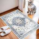 Enkor Area Soft Rugs 2x3 Washable Non Slip Boho Small Floor Entryway Rugs for Living Room Bedroom, Vintage Style Farmhouse Mat for Kitchen Blue & White