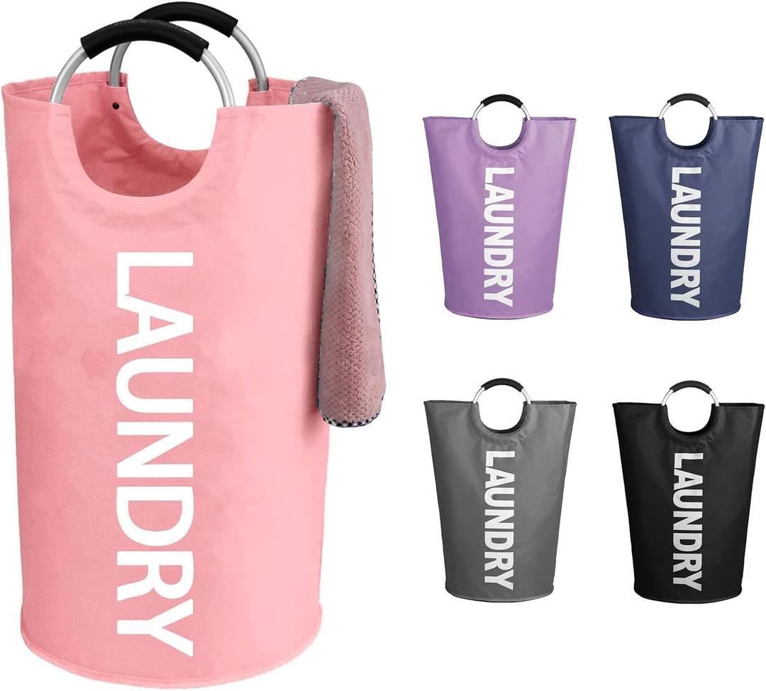 WOOHA 95L Large laundry basket,Collapsible laundry hamper, Tall Clothes Baskets Folding Washing Bin Foldable Fabric Hamper Bags for Bedroom, Closet,Bathroom,College,laundry bag,pink (95L-XL)