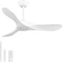 42 Inch Small Ceiling Fan without Light,Propeller Wood Blades,Quiet and Reversible,Timer and Speed Memory Function,Outdoor Ceiling Fan for Bedroom,Patios. (White, 42 inch)