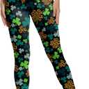 St Patricks Day Leggings for Women,Shamrock High Waist Pants Yoga Pants Bottoms Irish Outfit Plus Size Green Leggings Womens (L)