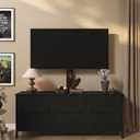 TV Stand with Mount, Fabric Dresser with 6 Drawers for 32/45/55/60/65/75 inch TVs, Black Dresser Entertainment Center, Modern Media TV Console Table
