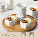 MALACASA Ramekins 6 oz Oven Safe, Porcelain Creme Brulee Ramekins Pudding Custard Cups Small Ceramic Souffle Dishes Ramakan Ramiken Ramicans Baking Bowls Set of 6, White, Series RAMEKIN-DISH