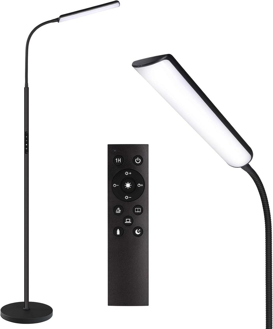 Dimunt LED Floor Lamp, Bright 15W Floor Lamps for Living Room with 1H Timer, Step less Adjustable 3000K-6000K Colors & Brightness Standing Lamp with Remote & Touch Control Reading Floor Lamps (Black)