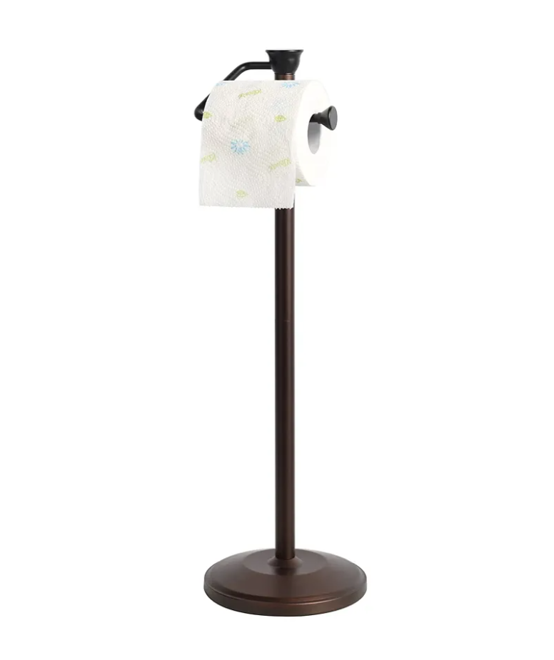 ZCCZ Toilet Paper Holder Stand, Freestanding Tissue Roll Dispenser with Reserve Storage, Bathroom Organizer for 5 Mega Rolls, Oil Rubbed Bronze Finish, Space-Saving Design for Modern Home Décor