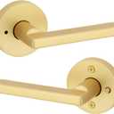 Kwikset Halifax Interior Privacy Door Handle with Lock, Door Lever for Bathroom and Bedroom, Satin Brass Reversible Keyless Push Button Lock Door Lever, with Microban Protection (Round)