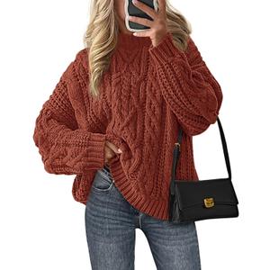 PRETTYGARDEN Women's Oversized Fall Sweaters 2026 Casual Long Sleeve Crewneck Chunky Cable Knit Pullover Tops Winter Clothes (Orange, XXXL)
