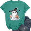 Women's Floral T-Shirts Graphic Loose Tees Sunflower Graphic Summer Short Sleeve Boho Casual Tops (Medium, Hallowen-d)