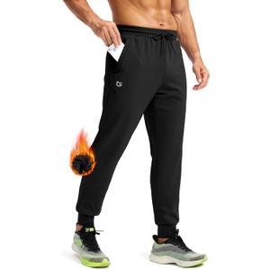 G Gradual Men's Fleece Joggers with Zipper Pockets Winter Warm Pants Water Resistant Athletic Workout Gym Sweatpants for Men (Black, L)