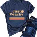 Strawberry Shirt Peach T-Shirt Vintage Boho Kawaii Fruit Graphic Tees Shirt Gift for Women Garden Clothing(M,Navy-peachy1)