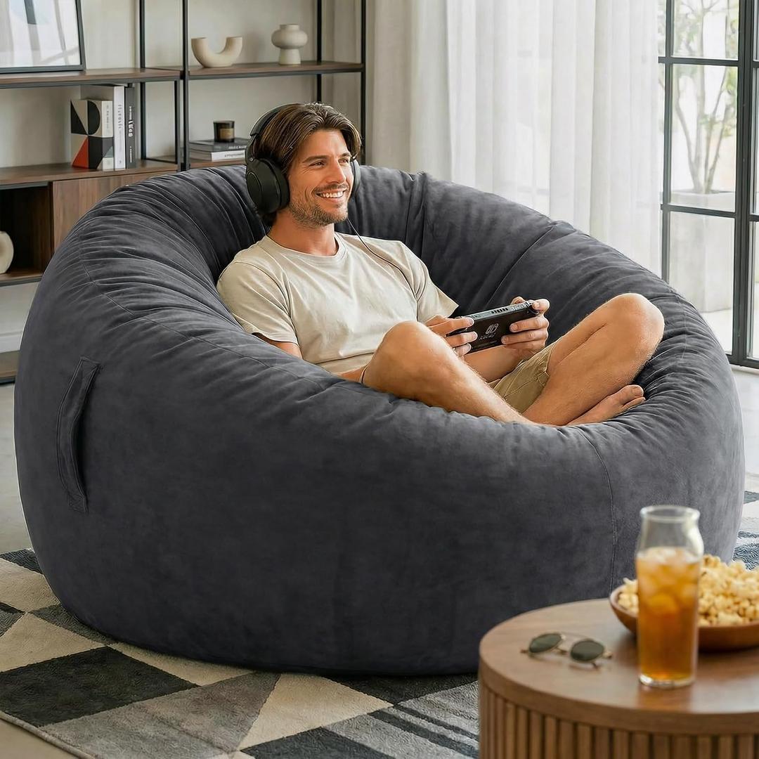 Codi Bean Bag Chair with Filler Included, 4 FT - Comfy Large Beanbag Chairs for Adults - Machine Washable and Soft Mink Bonded Cover - Charcoal Grey