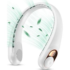 KIDEE Neck Fan, Portable Fan, Neck Fans Rechargeable, Upgraded LED Display, 4000 mAh Battery Operated, 3 Speeds Adjustable Personal Wearable Fan, Gifts for Women Men, Pearl White