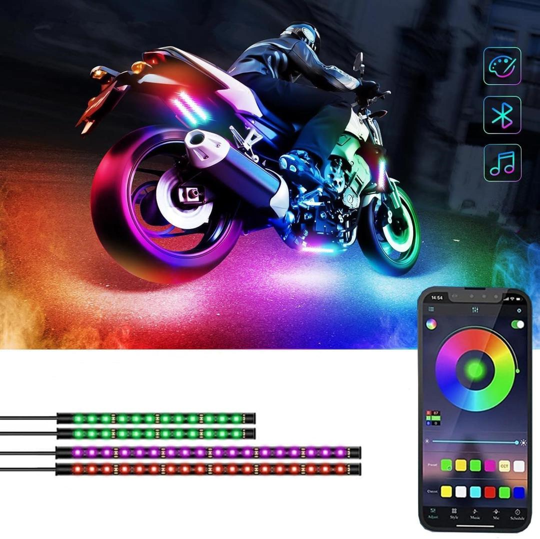 Sxlofty 6 Pcs Motorcycle LED Light Kits, App Control Multicolor Waterproof Motorcycle LED Strip Lights, Music Sync & Multiple Scene Modes RGB LED Lights for Motorcycles, DC 12V
