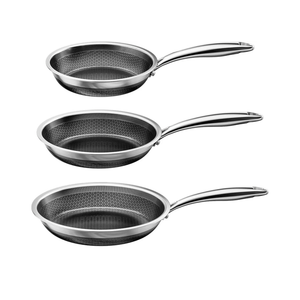 FogDream Non Stick Frying Pans Set, 8, 10 & 12 Inch Stainless Steel Pans,Tri-Ply Stainless Steel Pots and Pans Set for All Cooktops, Dishwasher & Oven-Safe Cooking Pan, Stay-Cool Handle, Silver