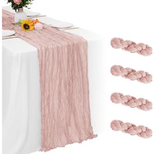 4 Pack Dusty Pink Cheesecloth Table Runner 35 x 120 Inch Boho Gauze Rustic Cheese Cloth Table Runner 10 FT Long Fabric Semi Sheer Table Runners for Romantic Wedding Birthday Party Table Decor