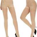 MANZI Run Resistant Control Top Panty Hose Opaque Tights (X-Large, Nude)