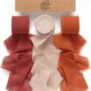Vitalizart Fall Handmade Chiffon Silk Ribbon Fringe 1.5" x 21 Yd Terracotta Frayed Edges Ribbons for Wedding Invitations Bridal Bouquets Gifts Wrapping Crafts Holiday Party Decorations