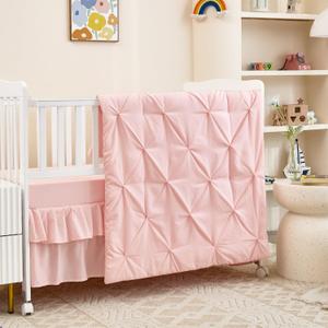 3-Piece Pink Crib Bedding Set for Girls - Ultra Soft & Skin Friendly Baby Girl Bedding Crib Set Includes Crib Comforter, Sheet & Skirt (Light Pink)